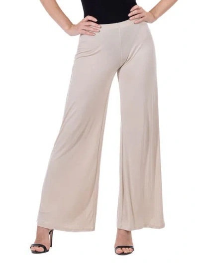 24seven Comfort Apparel Comfortable Solid Color Palazzo Pants In Neutral