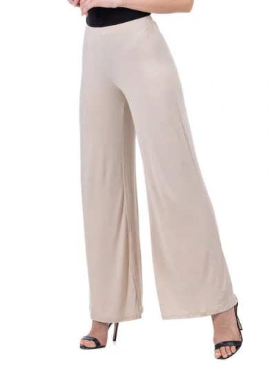 24seven Comfort Apparel Comfortable Solid Color Palazzo Pants In Neutral