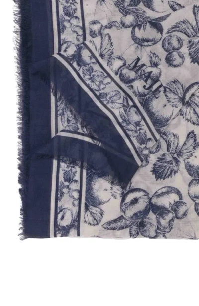 Maje Womens Fruit-print Modal And Cashmere Shawl Blue Fruits Print In Blue