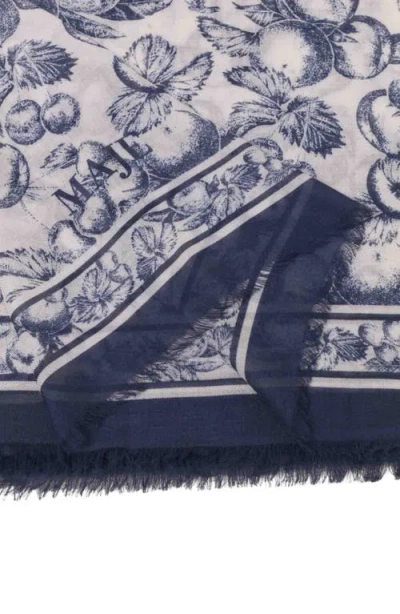 Maje Womens Fruit-print Modal And Cashmere Shawl Blue Fruits Print In Blue