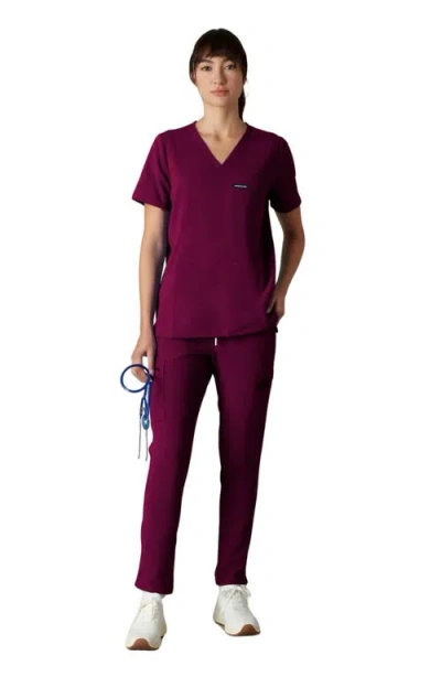 Members Only Siena 5-pocket V-neck Scrub Top In Burgundy