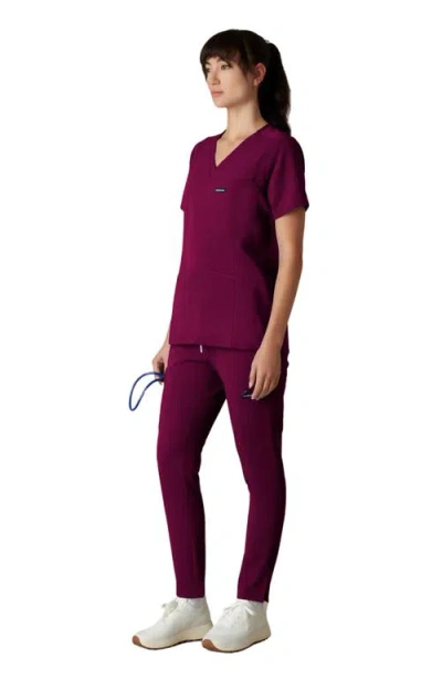 Members Only Siena 5-pocket V-neck Scrub Top In Burgundy