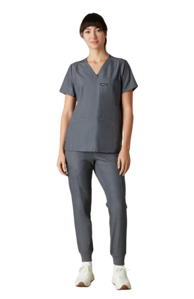 Members Only Siena 5-pocket V-neck Scrub Top In Gray