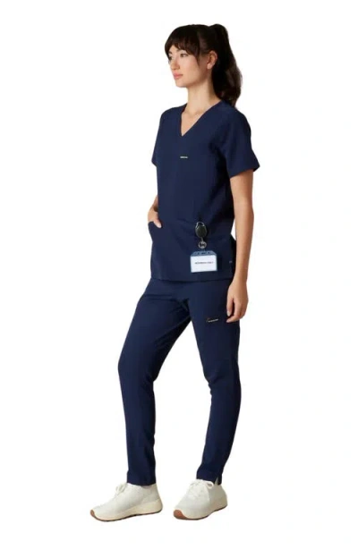 Members Only Siena 5-pocket V-neck Scrub Top In Blue