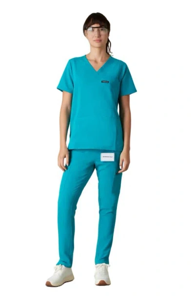 Members Only Siena 5-pocket V-neck Scrub Top In Blue