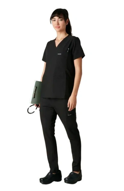 Members Only Siena 5-pocket V-neck Scrub Top In Black