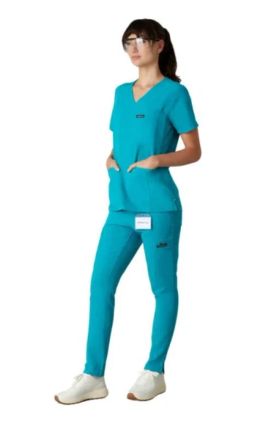 Members Only Siena 5-pocket V-neck Scrub Top In Blue