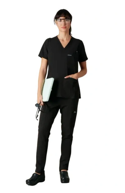 Members Only Siena 5-pocket V-neck Scrub Top In Black