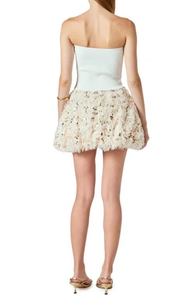 Endless Rose Feather & Sequin Strapless Minidress In White