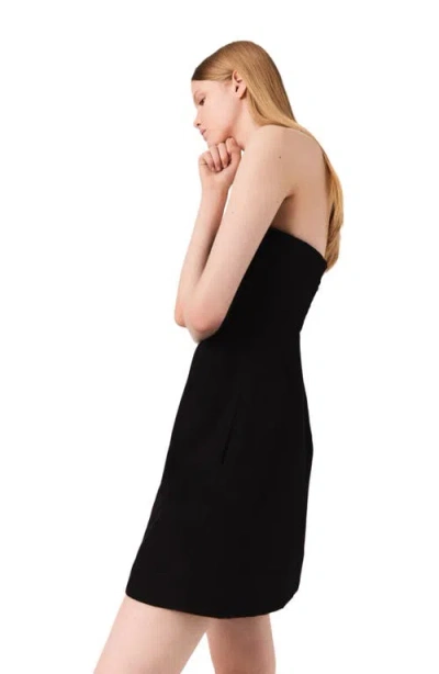 Maje Short Strapless Linen Dress In Black