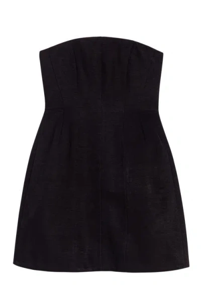 Maje Short Strapless Linen Dress In Black