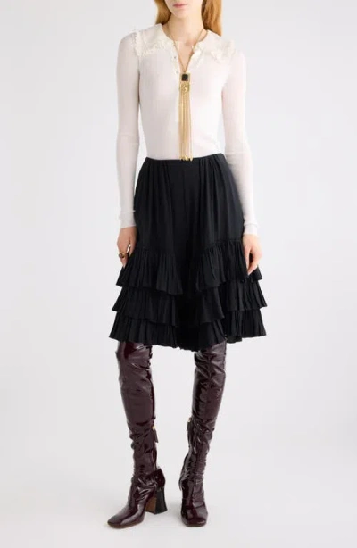 Chloé Lace-collar Superfine Wool Rib Knit Top In Neutral