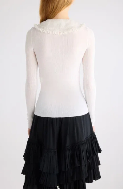 Chloé Lace-collar Superfine Wool Rib Knit Top In Neutral