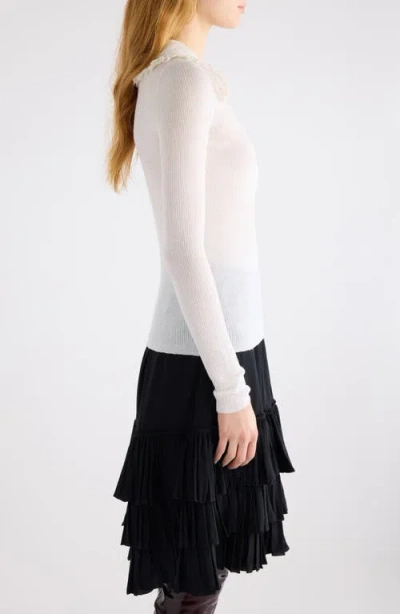 Chloé Lace-collar Superfine Wool Rib Knit Top In Neutral