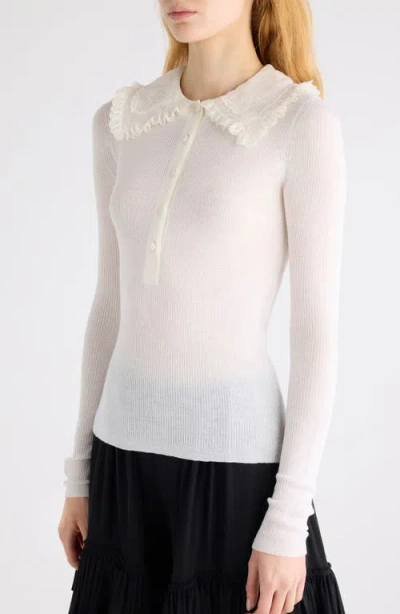 Chloé Lace-collar Superfine Wool Rib Knit Top In Neutral