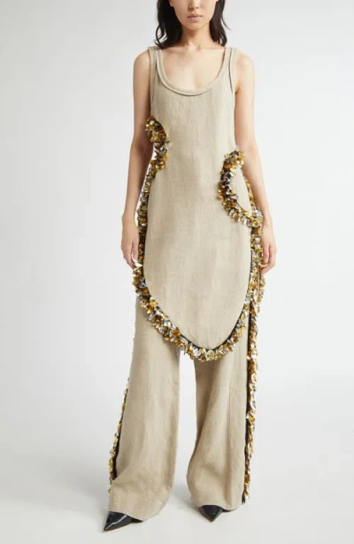 Diotima Scatter Fringe Cutout Wool Midi Dress In Neutral