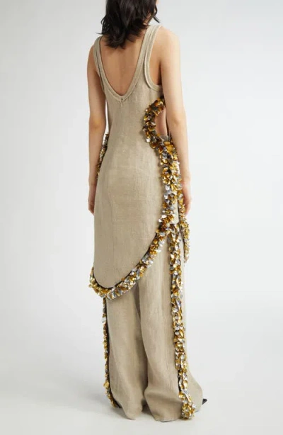 Diotima Scatter Fringe Cutout Wool Midi Dress In Neutral