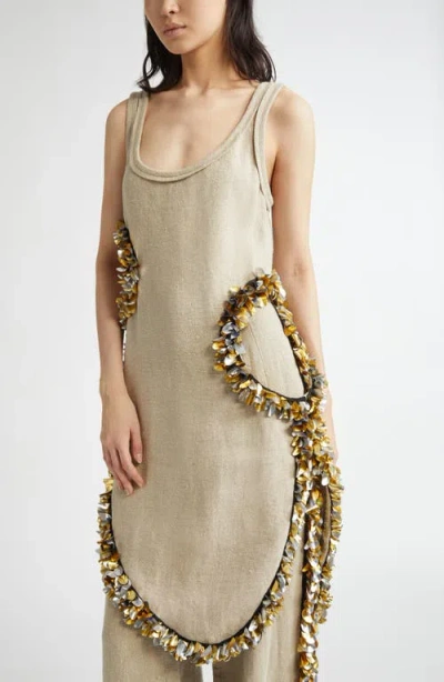 Diotima Scatter Fringe Cutout Wool Midi Dress In Neutral
