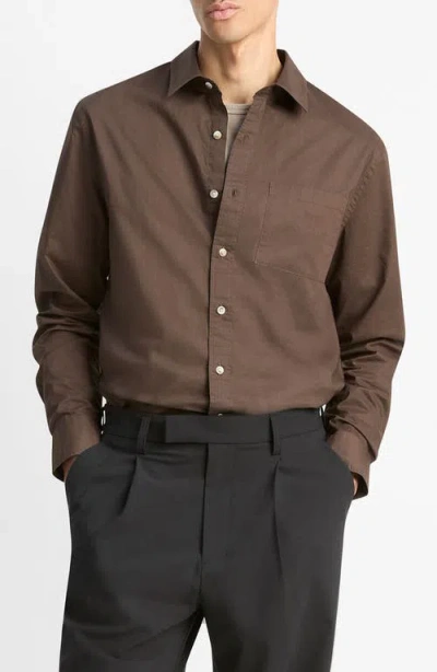 Vince Cotton Poplin Button-up Shirt In Brown