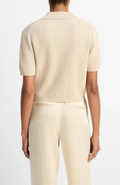 Vince Ribbed Short Sleeve Polo Sweater In White