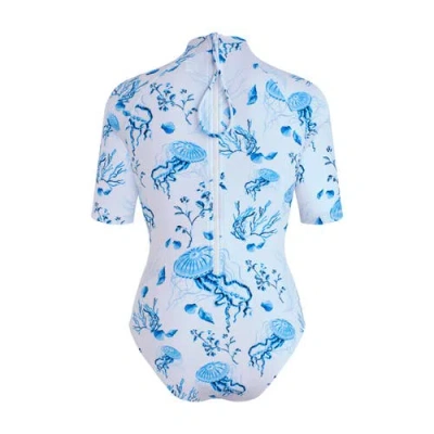 Vilebrequin Uv Protection One-piece Rashguard Medusa And Shells In Blue