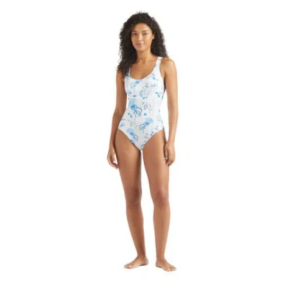 Vilebrequin Crossed Back Straps One-piece Swimsuit Medusa And Shells In Blue