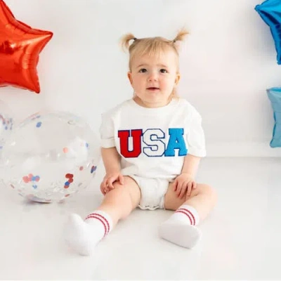 Sweet Wink Usa Patch Short Sleeve Romper In White