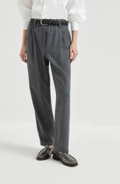 Brunello Cucinelli Flannel Twill Baggy Trousers In Gray