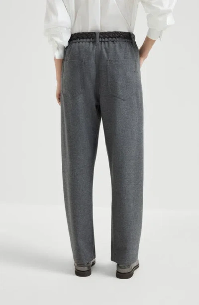 Brunello Cucinelli Flannel Twill Baggy Trousers In Gray