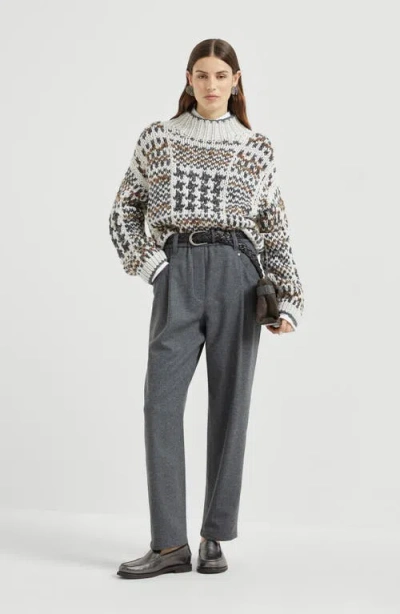 Brunello Cucinelli Flannel Twill Baggy Trousers In Gray