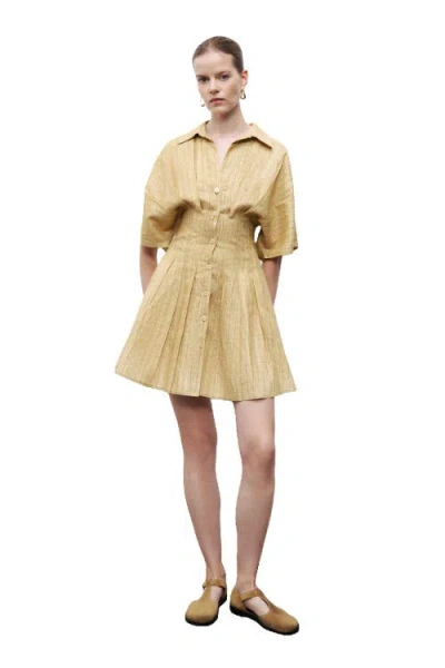 Nocturne Linen Mini Shirt Dress In Brown