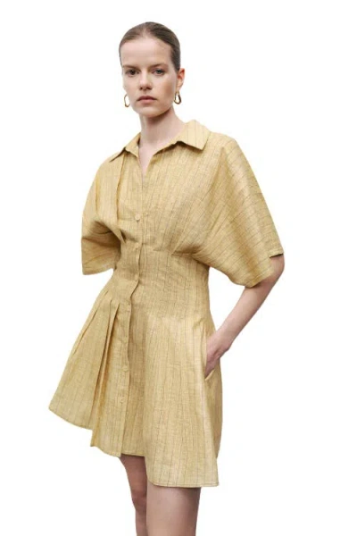 Nocturne Linen Mini Shirt Dress In Brown