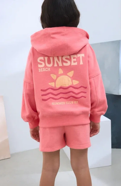 Next Kids' Sunset Zip-up Cotton Graphic Hoodie In Pink