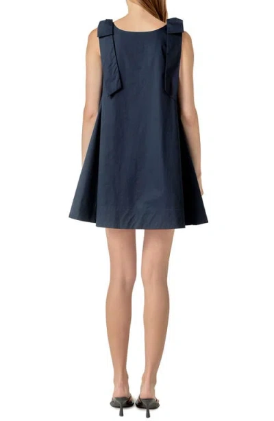 English Factory Bow Shoulder Sleeveless Cotton Minidress In Blue