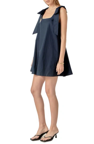English Factory Bow Shoulder Sleeveless Cotton Minidress In Blue