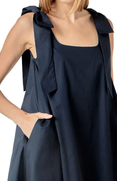 English Factory Bow Shoulder Sleeveless Cotton Minidress In Blue