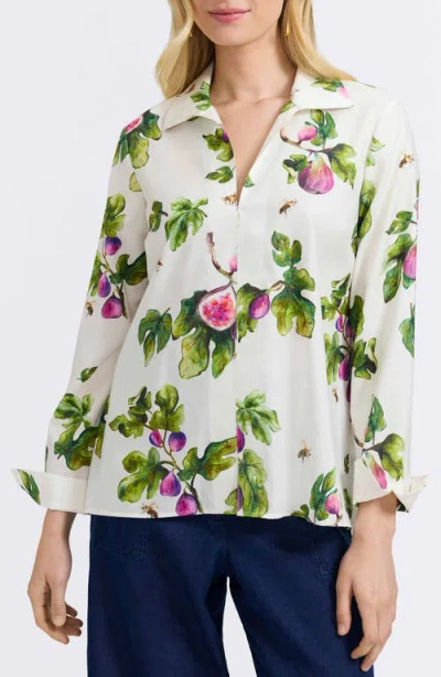 Foxcroft Agnes Figs Print Stretch Cotton Popover Top In Multi