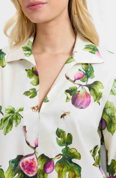 Foxcroft Agnes Figs Print Stretch Cotton Popover Top In Multi