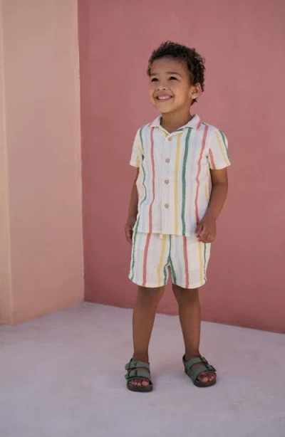 Next Kids' Stripe Cotton Seersucker Camp Shirt & Drawstring Shorts Set In Neutral