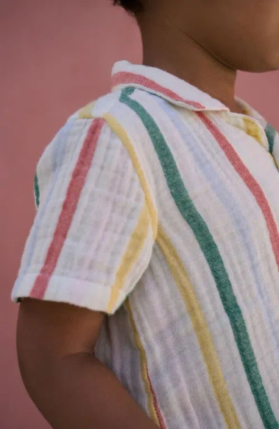 Next Kids' Stripe Cotton Seersucker Camp Shirt & Drawstring Shorts Set In Neutral