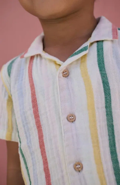 Next Kids' Stripe Cotton Seersucker Camp Shirt & Drawstring Shorts Set In Neutral