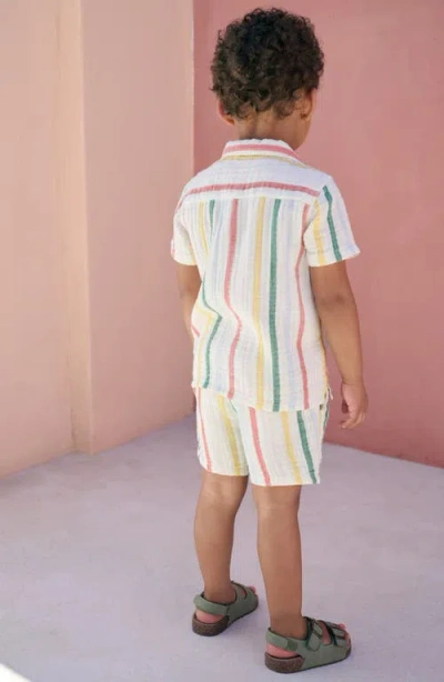 Next Kids' Stripe Cotton Seersucker Camp Shirt & Drawstring Shorts Set In Neutral