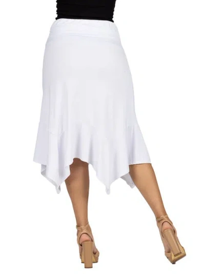 24seven Comfort Apparel Knee Length Elastic Waist Handkerchief Skirt In White