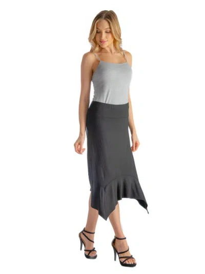 24seven Comfort Apparel Knee Length Elastic Waist Handkerchief Skirt In Gray