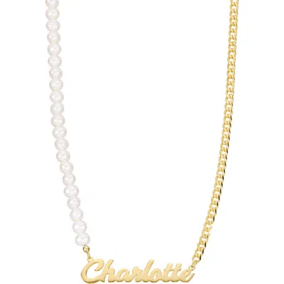 Athra Luxe Freshwater Pearl & Chain Link Personalized Name Necklace