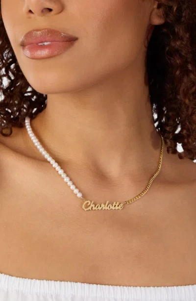Athra Luxe Freshwater Pearl & Chain Link Personalized Name Necklace