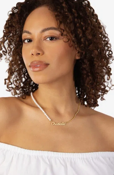 Athra Luxe Freshwater Pearl & Chain Link Personalized Name Necklace