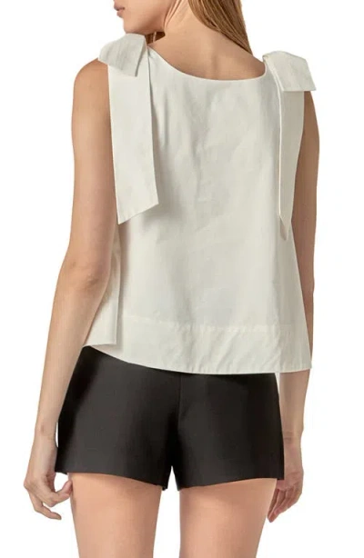 English Factory Bow Shoulder Sleeveless Cotton Top In White