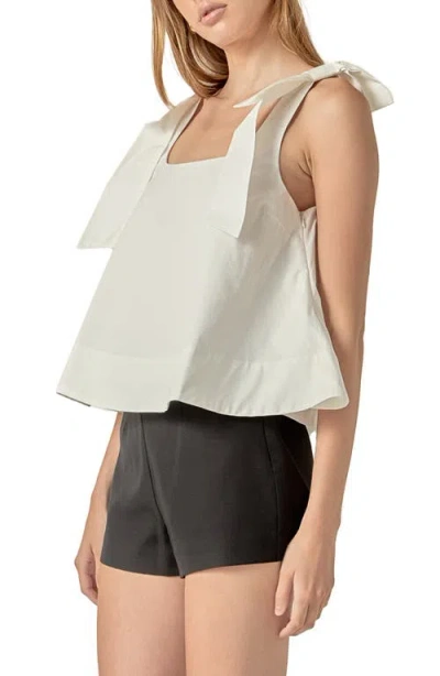 English Factory Bow Shoulder Sleeveless Cotton Top In White