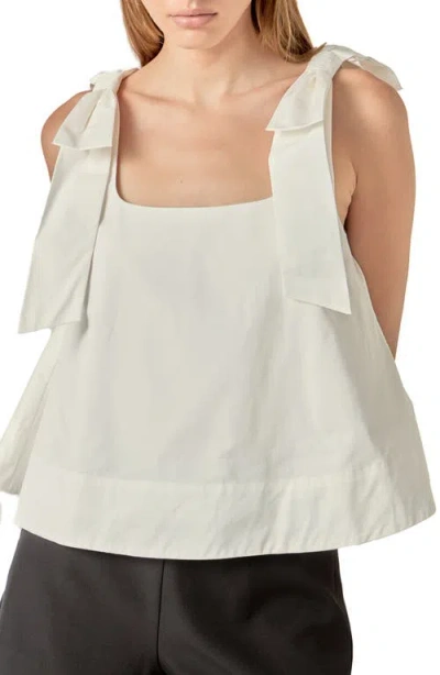 English Factory Bow Shoulder Sleeveless Cotton Top In White